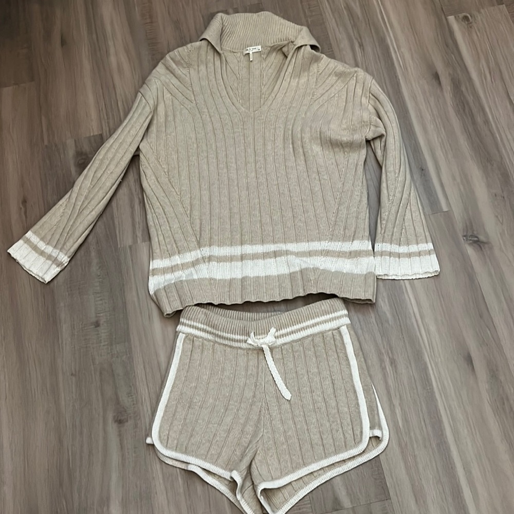 rag & bone Serena wool blend sweater & shorts set small relaxed fit color: bone